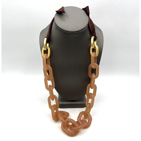 J Crew Nude Pink Lucite Ribbon Necklace Chunky Link Statement Necklace 28" - Picture 2 of 9